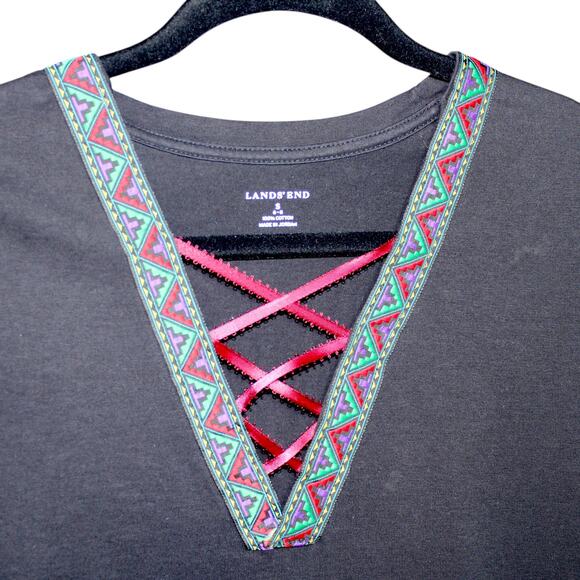 Lands' End Size Small Black Short Sleeve T-Shirt V-Neck - Picture 3 of 3